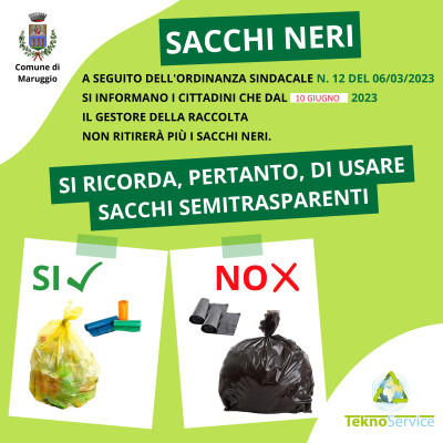 PROROGA DIVIETO DI CONFERIMENTO SACCHI NERI DAL 10 GIUGNO