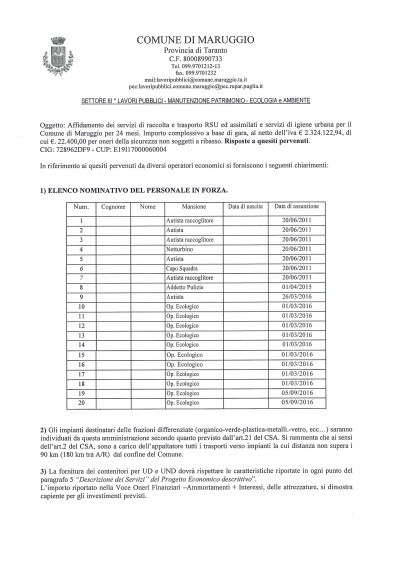 risposte a quesiti gara CIG: 728962DF9 